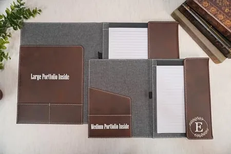 Custom Leather Portfolio – Refillable Vegan Leather Padfolio with Notepad, Medium & Large Sizes, Personalized Business Organizer – Professional Custom Gift for Men & Women