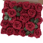 MACTING Artificial Flower Rose, 30pcs Real Touch Artificial Roses for DIY Bouquets Wedding Party Baby Shower Home Decor(Dark Red)