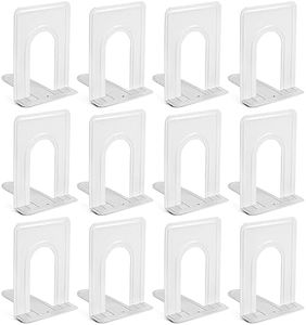 12 Pack Metal Bookends for Shelves, Heavy Duty White Book Stoppers for Library, Living Room, or Office (5x6.6X 5.8 in)