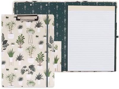Steel Mill & Co Cute Clipboard Folio with Refillable Lined Notepad and Interior Storage Pocket, Padfolio for Work (Sage Plants)