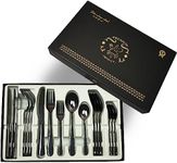 SHEUMNT Black Silverware Set for 4 with Fancy Gift Box, Premium Stainless Steel Flatware Set, Mirror Polished Cutlery, Durable Forks Spoons and Knives Set, Kitchen Utensils Sets