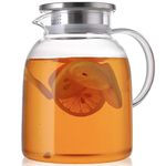 Hedume 2 Liter/2000ML Glass Pitcher with lid, Large Heat Resistant Glass Beverage Pitcher, Glass Water Pitcher with Lid and Handle, Carafe for Iced Tea, Wine, Coffee, Milk and Juice Beverage