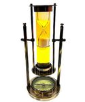 ALI NAUTICAL Antique Nautical Brass 9" Yellow Liquid Sand Timer Ship Maritime Hourglass Compass Gift Item (Yellow)