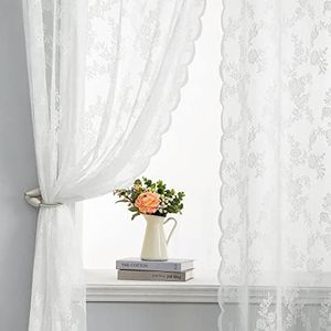 MIULEE White Semi Sheer Lace Curtains 96 Inches Long for Bedroom, Embroidered Farm house Tulle European Retro Style, Grommet, 2 Panel Sets