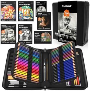 124 PCS Drawing Kit, Shuttle Art Professional Drawing Supplies with Sketch, Charcoal, Colored, Graphite, Pastel Pencils & Sticks, Complete Drawing Tools and Paper Pads in Zipper Case for Artists& Kids