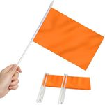 Anley Orange Mini Flag 12 Pack - Hand Held Small Miniature Solid Orange Blank Flags on Stick - Fade Resistant & Vivid Colors - 5x8 Inch with Solid Pole & Spear Top