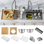 Kraus KWU210-57 Kore 2-Tier Workstation Undermount 16 Gauge Stainless Steel Single Bowl Kitchen Sink with 10 Piece Chef’s Kit of Accessories, 57 inch