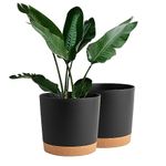 10 inch Plant Pots Indoor 2 Pack Flower Pots for Indoor Plants Pots Planters for Indoor Plants with Drainage Holes and Saucers Pots for Plants Flower Pot for Indoor Outdoor Garden Planters(Black)