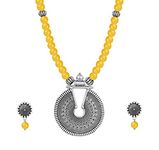 JFL - Jewellery for Less Fashionable Oxidized German Silver Key Hole Beaded Necklace with 1 pair of Earrings Set for Women and Girls(Yellow,Valentine