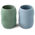 PandaEar (2 Pack) Sippy Cup for Toddler Baby, 100% Silicone Tiny Weaning Open Cup Drinking Training Cup (Blue/Green)