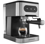 Daewoo Espresso Coffee Machine, Manual, 20Bar Pressure With Steam Wand, Barista Quality Coffee Made At Home With Ground Coffee, 1.5 Litre Water Tank, Accessories Included, Black