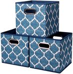 HSDT 3 Cube Storage Bins Blue Navy 10.5x10.5x11 Inch Foldable Grid Lantern Print Fabric Half Storage Basketes for Home Organizers Storage Drawer,QY-SC09-3