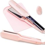 ANGENIL Pro Titanium Flat Iron Hair Straightener 4.5cm Wide, Salon Grade Dual Voltage Straightening and Curler 2-in-1 with Heat Resistant Silicone Mat, Adjustable Temp 160°C-240°C, 15s Fast Heating