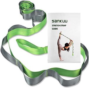 SANKUU Yoga Straps Stretching Strap with 12 Loops Workout Poster, Straps for Stretching Physical Therapy Equipment Long Stretch Out Bands for Exercise, Pilates and Gymnastics for Women Men (Green)