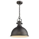 Emliviar 14 inch Farmhouse Ceiling Pendant Light, Vintage Metal Hanging Light with Dome Shade, Oil Rubbed Bronze Finish, 4054L ORB