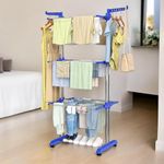 Benesta Cloth Stand for Drying Clothes Foldable | Stainless Steel 3-Tier Foldable Clothes Rack Hanger | Garment Laundry Racks for Indoor/Outdoor/Balcony - (3 Tier, Blue)