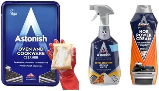 Astonish Kitchen Degreaser & Cleaner Bundle – Oven & Cookware Cleaning Paste, Extra Strength Grease Lifter Spray with Baking Soda, and Specialist Hob Cleaner Cream – Heavy Duty Multi-Surface Cleaning