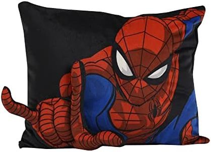 Marvel Spiderman 3D Decorative Throw Pillow for Kids Soft Plush Embroidered Cushion for Girls and Boys Gift Essential (13”x16”) by Nemcor, Black
