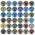 SUNNYCLUE 1 Box 36Pcs Snap Jewelry Charms Bulk Glass Snap Buttons Mandala Flower Charm Interchangeable Snaps Button for Jewelry Making Lanyard Necklace Bracelets Breakaway Buttons Adult Craft 18mm