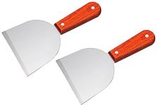 Besillia 2PCS Stainless Steel Grill Griddle Spatula Scraper Diner Flat Straight Blade with Riveted Wooden Handle, Perfect for Kitchen Food Service, Blackstone Griddle Scraper Cleaning, Barbecue