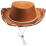 Bedwina Brown Felt Cowboy Hats for Kids (Set of 2) Wide Brim Western Themed Cowboy Costume Accessory for Party Favor Supplies