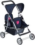 Double Baby Doll Stroller for Twin Dolls | Toy Doll Stroller for Toddlers, 4 Year Old, 5 Year Old Girls, 8 Year Old | 25” Tandem Play Toy Stroller for Baby Dolls, Denim Baby Stroller for Dolls