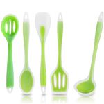 KARP Imported Premium 600°F Heat Resistant 5 Piece Silicone Spatula Set for Silicone Cooking Tools Gadgets Set, BPA Free Non Stick Solid and Slotted Turner Spatula, Mixing Spoon, and Soup Ladle -Green