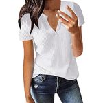 Womens Summer Tops Dressy Casual Short Sleeve Shirts for Women 2022 Slim Henley Button Down Blouse Lady Trendy Shirt, 08_white, XX-Large