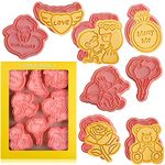 Valentine's Day Cookie Cutters Set, 8 Pcs Cookie Cutters with Plunger Stamps, 3D Cookie Stamp for Valentine's Day Wedding Biscuit Baking