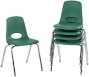 Factory Direct Partners 10371-GN 18" School Stack Chair, Stacking Student Seat with Chromed Steel Legs and Nylon Swivel Glides for in-Home Learning, Classroom or Office - Green (5-Pack)