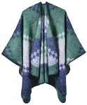 Miaikvs Women poncho Cape Reversible Oversized Warm Open Front Shawl Scarf Wrap Cardigan Blanket Wraps（Square green）