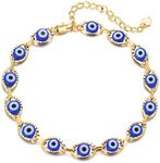 Evil Eye Anklet,14K Gold Evil Eye Anklet Bracelets for Women Dainty Ojo Luck Anklet (Gold navy evil eye anklet)