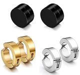 De-Ultimate (3 Pair) CMB7346 Trendy Multicolor Round Shaped Press Non-Piercing And (8mm Medium Size) Magnetic Style Clip On Metal Barbell Earring Hoop Bali Stud For Men And Women