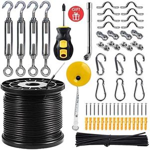 Newleray String Light Hanging Kit with 164 Ft Nylon Coated Stainless Steel 304 Wire Rope Suspension Kit Included Enough Accessories, Use Manual,Humanized Collocation,Outdoor