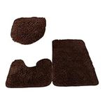 Liummrcy, 3 Piece Bathroom Rug Set Includes Bath Rug, Contour Mat & Toilet Lid Cover, Machine Washable, Super Soft Microfiber & Non Slip Bath Rugs With Rubber Backing Solid (Brown)