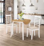 Hallowood Furniture Ledbury Small White Dining Table & Dining Chairs Set 2, Wooden Drop Leaf Table with Light Oak Top & Chairs, Round Folding Table & Chairs, Dining Room Set