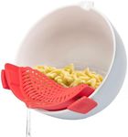 Bruntmor Pot Strainer - Red Silicone Clip on Strainer for Meat, Pasta, Vegetable Drainer - Universal Design Fits Round Pots, Pans, Collander and Bowls Handle - Pasta Strainer - 9x2.1 inch