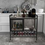 DAWNYIELD Wine Cabinet Sideboard 3-Tier Bar Table with Wheels Wine Rack Stemware Holders Mesh Door Industrial Kitchen Storage Cabinet Drinks Storage Display Cupboard for Home Bar (Gray)