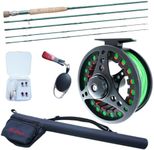 KingKatch Fly Fishing Rod Combo, 4 Piece Portable 8WT Fly Rod with Extra Spare Tip, Pre-Loaded Fly Reel and Fly Line with Flies, Complete Starter Kit for Trout, Bass and Freshwater Fishing