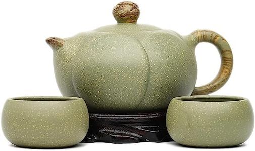 SILINE Zisha Hu 11.3 Oz,Genuine Yixing Cyan Clay Teapot with 2 Cups, Chinese Craftswomen Handmade Infuse Brew Kung Fu Tea Pot Set - Lotus