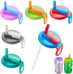 6 pack 6 color Soda Can Lids with Straws, Reusable Silicone Straws Soda ​Can Covers, BPA-Free,Airtight Seal, Easy to Use, Prevents Spills, Fits Standard Cans. (Colour mixture)