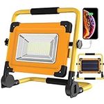 100W Solar 120 LED Rechargeable Work Light, Portable Floodlight 4 Modes Jobsite Construction Lights with Stand, 14000mAH Power Bank Waterproof Spotlight for Car Repairing, Garage, Workshop, Camping