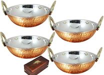 Heat Insulated Double Walled 12 OZ Copper Stainless Steel Multipurpose Bowls for Cereal, Rice, Noodles, Ice Cream, Salad, Cooked Food, 4 Pieces per Pack, Handmade Hammered Style Serving Bowl, 5 Inch