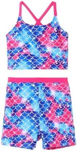 PATPAT Girls Swimsuit Mermaid Tankini Swimsuits 2 Piece Bathing Suits with Shorts Athletic Swimwear Beachwear, PurpleSage, 5-6 Years