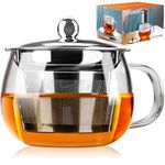 PARACITY Tea Cup with Infuser and lid, Glass Tea Cup of Heat Resistant Glass, 13oz Tea Mug, Clear Teacup for Loose Tea, Blooming Tea, Tea Bag, Tea Cup with Strainer for Family Daily