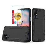 TJS Compatible for TCL 40 XL Case, TCL 40 T T608DL Case, with Tempered Glass Screen Protector, Magnetic Support Hybrid Shockproof Metallic Brush Finish Phone Case (Black)