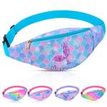 AuSletie Fanny Pack for Kids Girls Fashion Waist Pack with Adjustable Belt, Kids Unicorn Fanny Pack Crossbody with 2 Pouches, Kids Belt Bag for Travel Running Camping Trip Sport (blue mermaid)