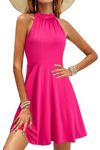 OUGES Women's Halter Neck Summer Pink Dress Sleeveless Casual Beach Sundress(Rose,L)