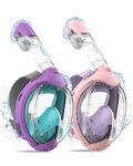 ACURE Kids Snorkel Mask Full Face - Anti-Fog & Dry Top Snorkel Set, Snorkeling Gear with Easier Breathing System for Swimming Beginners Ages 3-8 (2 PCS, Purple Blue & Purple Pink)