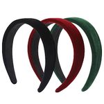 Wide headbands for Women's Hair Velvet Soft Head Bands Vintage Elastic Band for Women Girls No Slip Hairband Hair Accessories Fashion Headbands(3Pcs/Black Red Green)